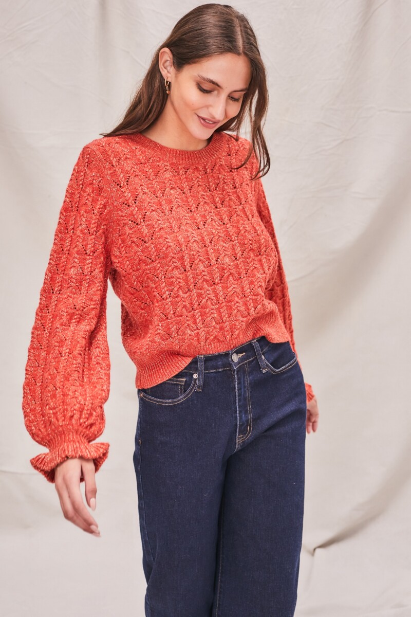 Sweater Lana Texturado Lurex Ladrillo
