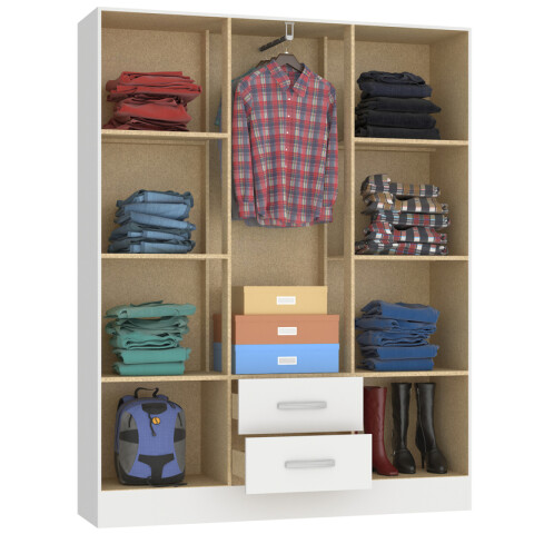 Combo Ropero 6 Puertas Con Perchero y Respaldo con Mesas de Luz - Blanco Combo Ropero 6 Puertas Con Perchero y Respaldo con Mesas de Luz - Blanco