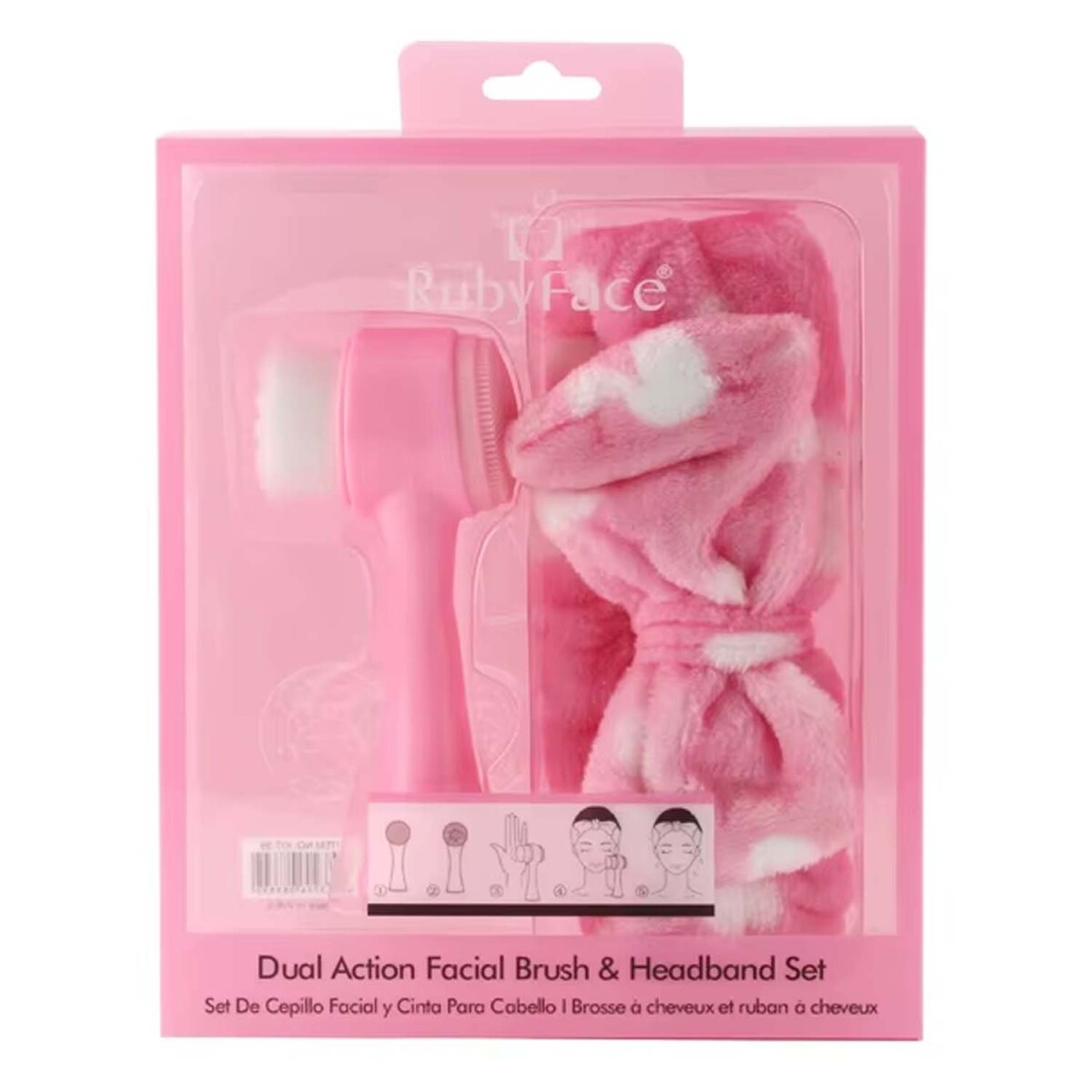 Kit limpieza facial 2pzs Vincha para Pelo y Cepillo Facial - Rosa 