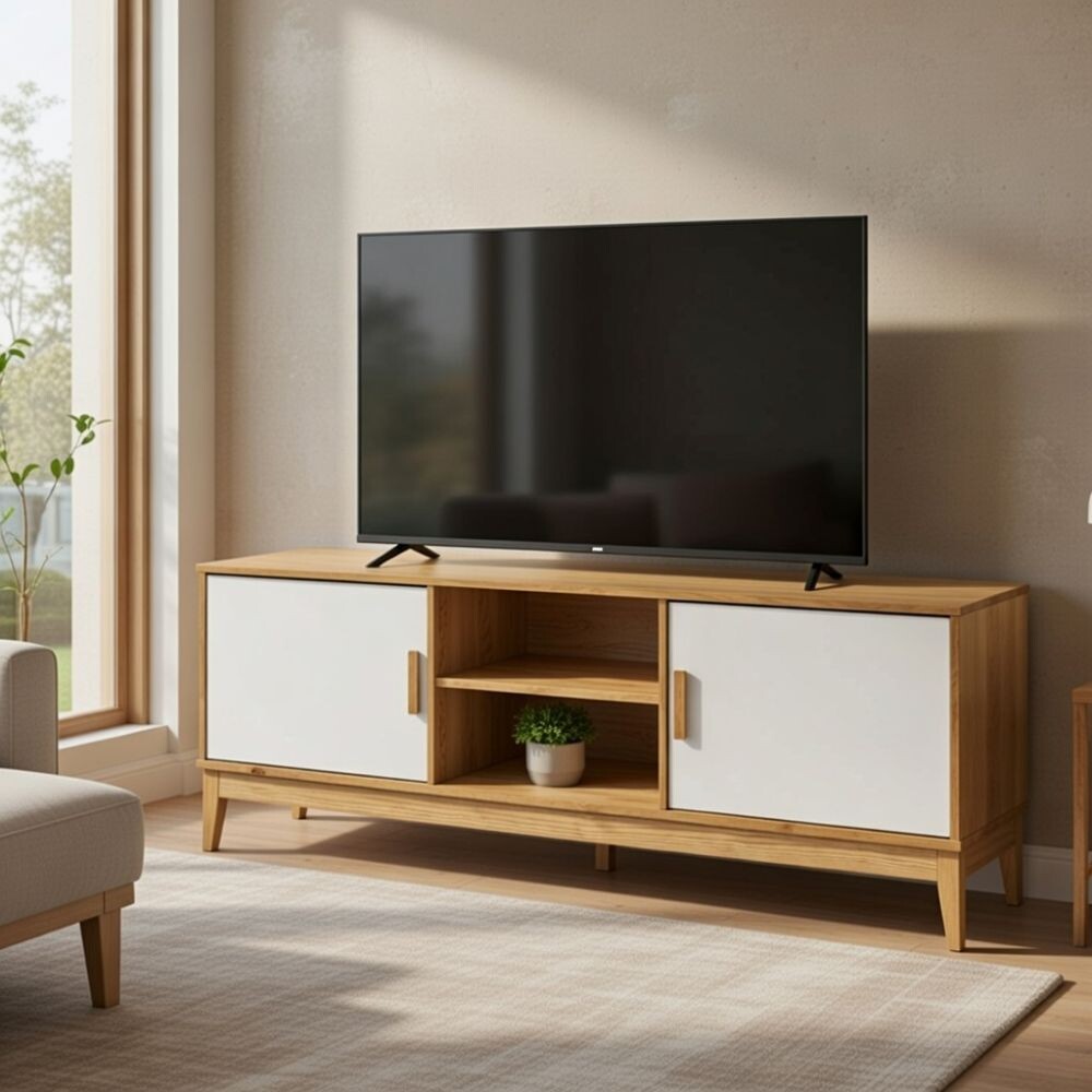 RACK APARADOR PARA TV 2 PUERTAS EN MADERA MACIZA BLANCO