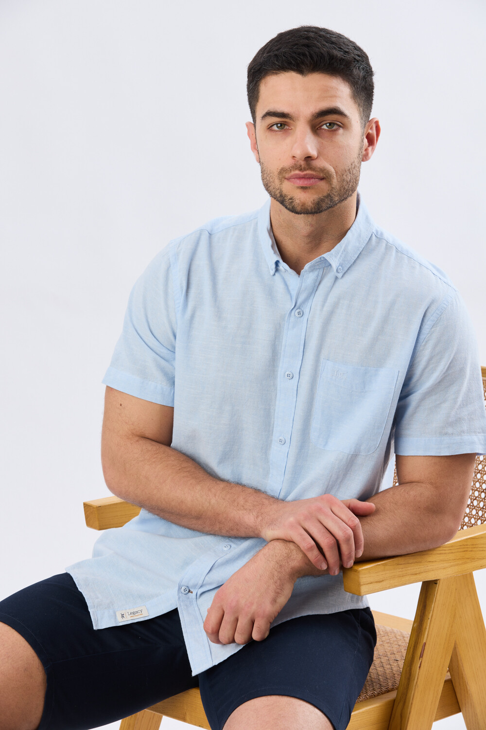 CAMISA LISA DE LINO Celeste