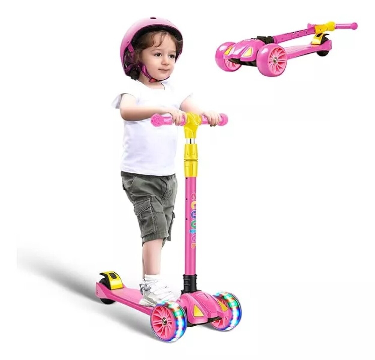 Monopatín Piccoly 3 Ruedas Para Niños Con Luces - Rosa 