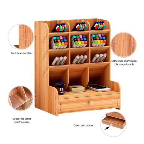 Estante Organizador Madera Para Marcadores y Celular Marron