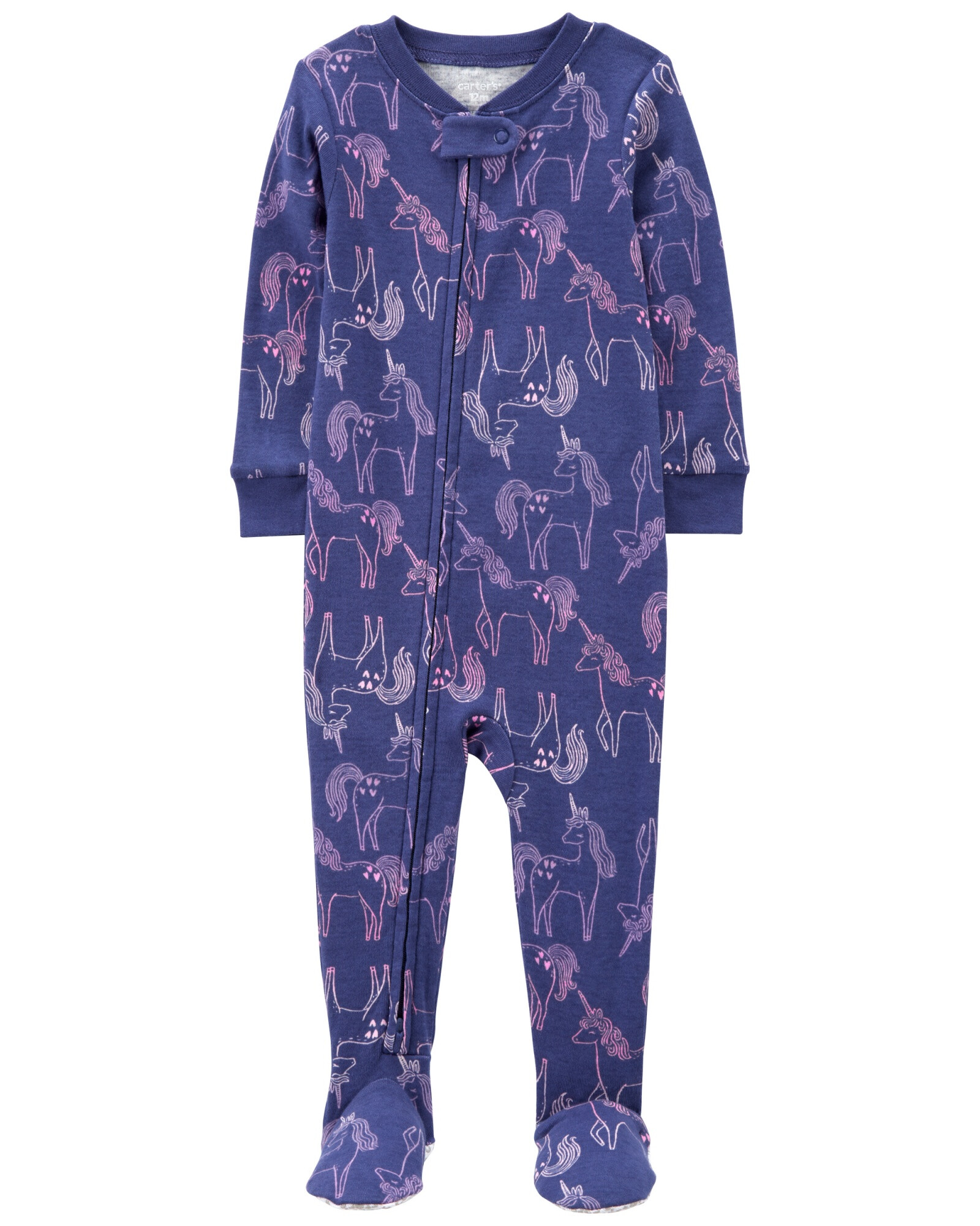 Pijama uno pieza de algodón, con pie, violeta, diseño unicornios. Talles 2-5T Pijama uno pieza de algodón, con pie, violeta, diseño unicornios. Talles 2-5T