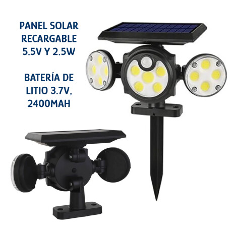 Foco Solar de Exterior 3 Paneles Led Ajustables c/Sensor Mov Negro