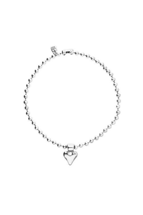 COLLAR DE BOLAS DE ALEACIÓN DE METALES BAÑADO EN PLATA DE LEY CON DETALLE DE CORAZÓN Colgante