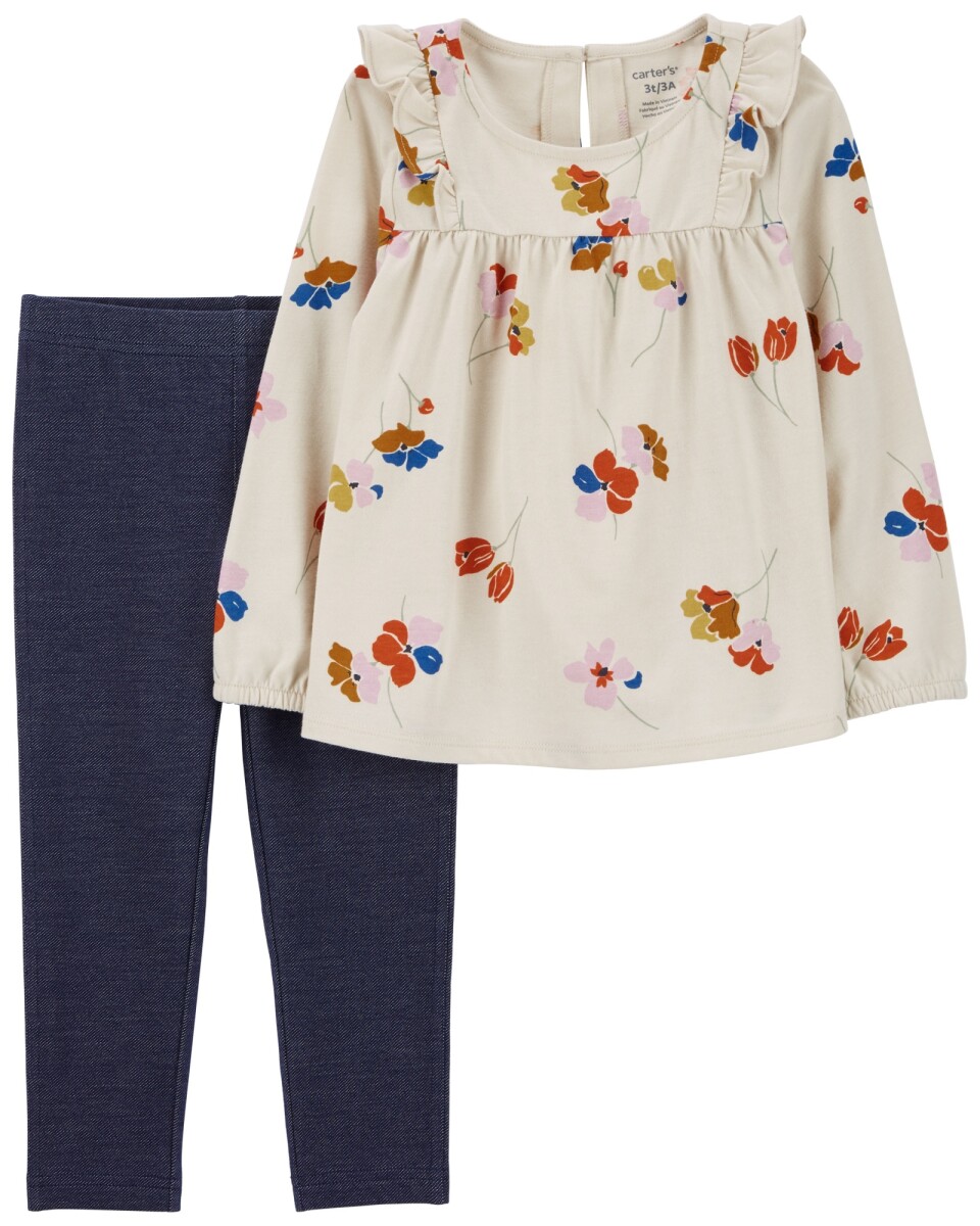 Set dos piezas de algodón, calza y blusa, diseño floral 