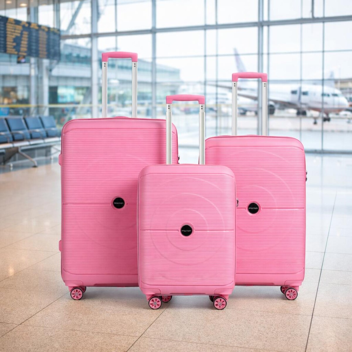 Set de Valijas Rígidas de Polipropileno x3 - Rosa 