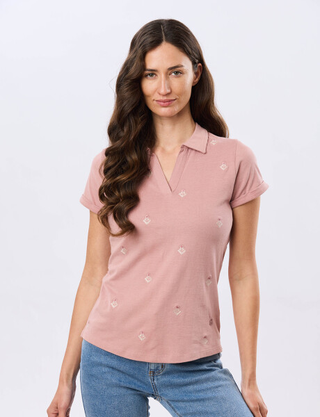 REMERA POLO BORDADA DE ALGODÓN Rosado