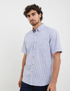 012611 CAMISA HARRINGTON LABEL Azul Melange / Blanco