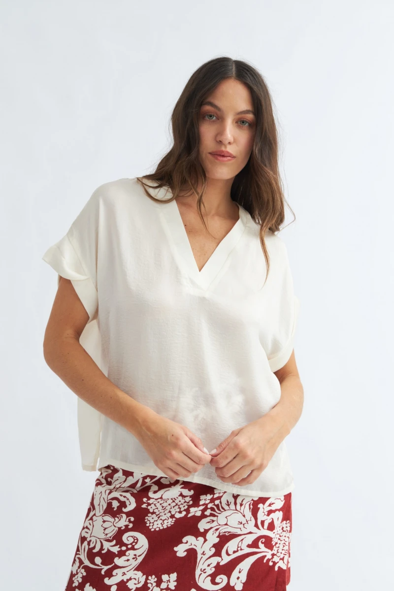 Blusa escote en V - Crudo 