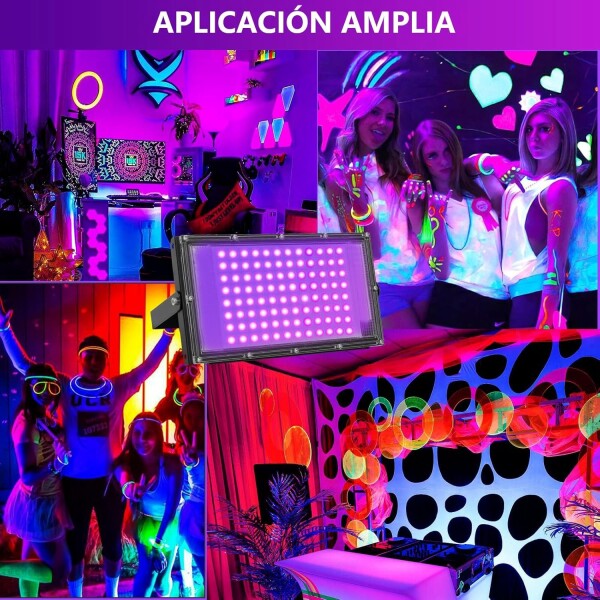 Foco Tacho Luces Led Luz Negra 50W Uv Fiestas Fluor Neón Variante Color Negro