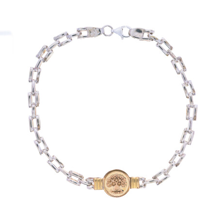 Pulsera de plata 925 y double en oro 18 ktes, ÁRBOL DE LA VIDA Pulsera de plata 925 y double en oro 18 ktes, ÁRBOL DE LA VIDA