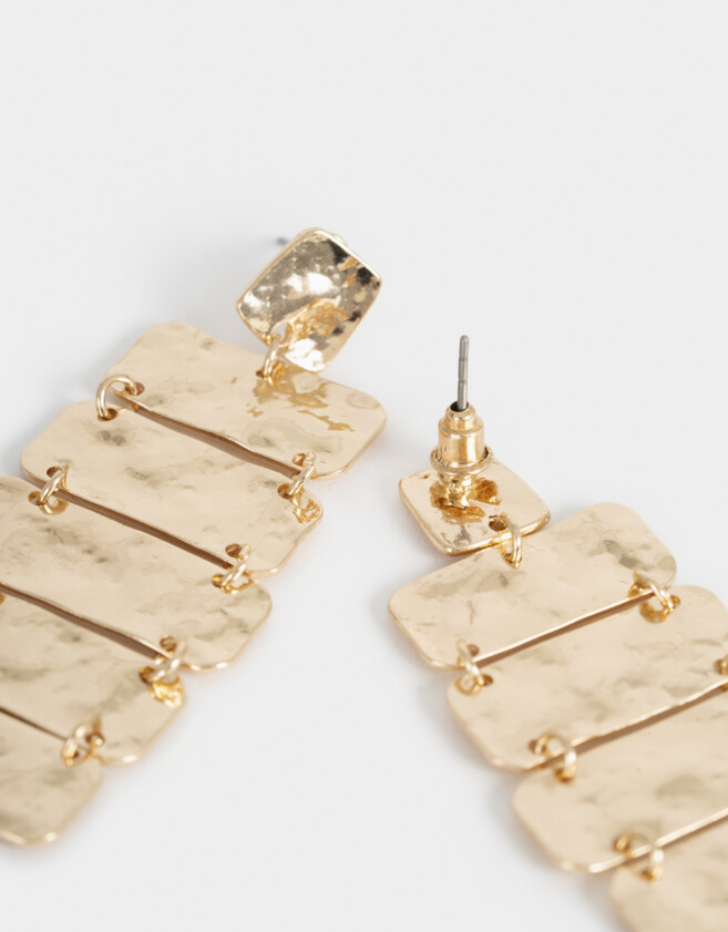 Aros Colgantes Largos Metal diferenciado Aro Largo Chapón Rectangular - Dorado Plata Cepillada