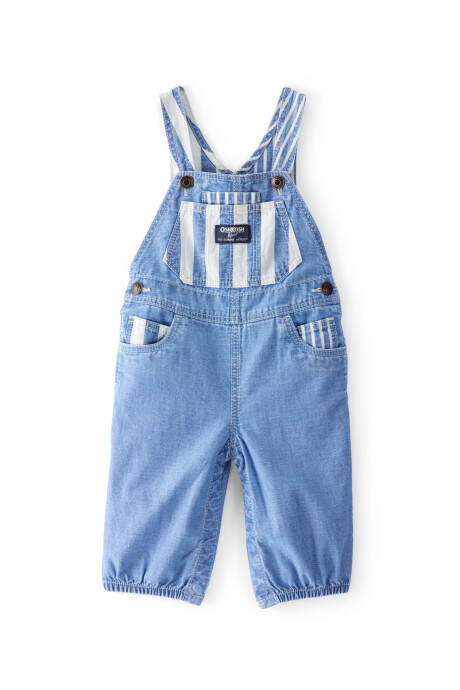 Enterito de chambray con detalles a rayas Enterito de chambray con detalles a rayas