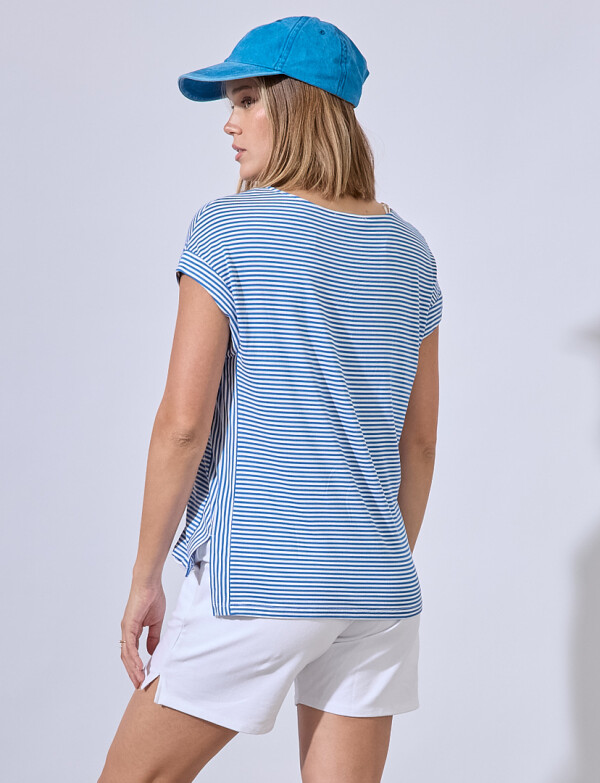 Remera Lineas BLANCO/AZUL