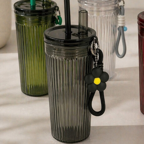 Vaso acrílico con sorbito y colgante flor 750ml Negro