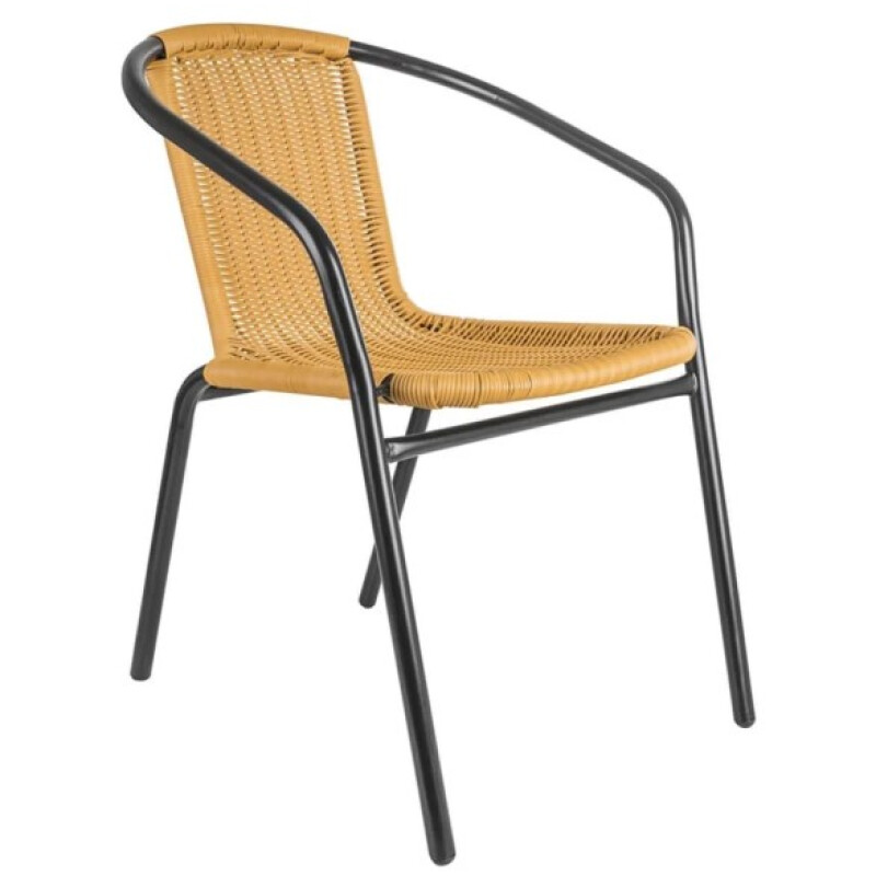 Silla exterior de metal y ratán PVC con apoyabrazos beige Silla exterior de metal y ratán PVC con apoyabrazos beige