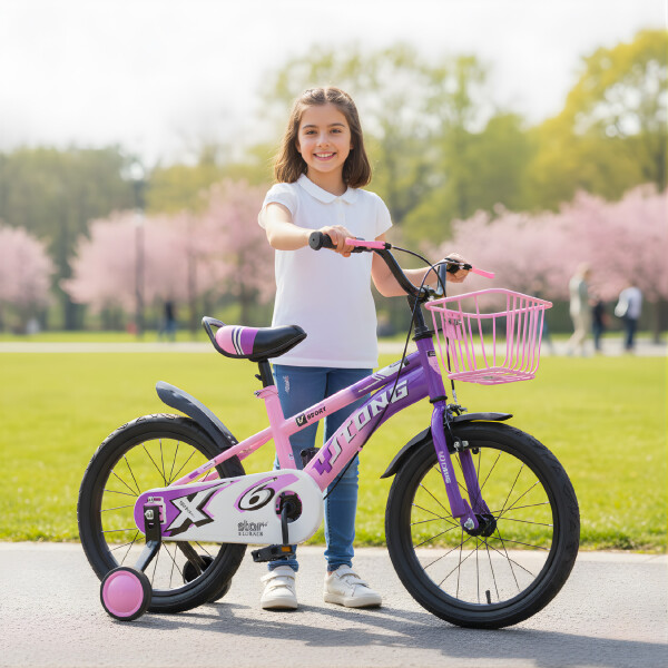 Bicicleta Infantil Yjtong R18 Canasto Rueditas Guardabarro Rosa 1