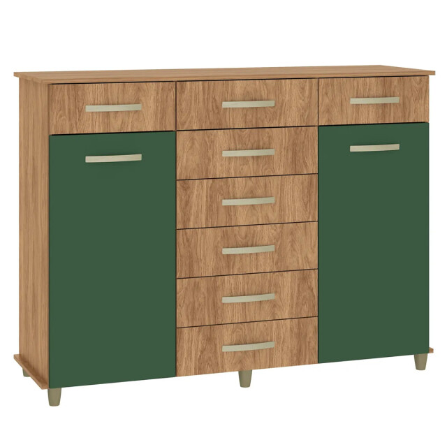 Comoda cajonera 8 cajones 2 puertas MARRÓN-VERDE