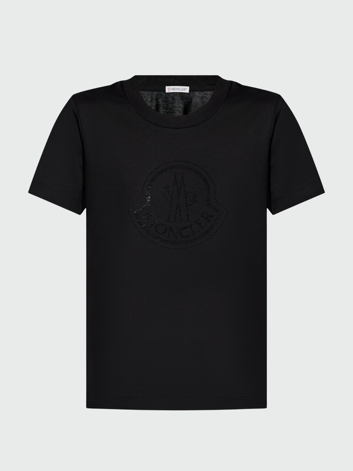 Moncler - Remera manga corta con logo con cristales Negro