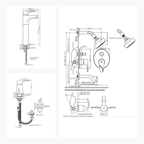 Juego De Griferia Completo,Incluye Ducha Embutida,Lavatorio Alto Y Bidet Linea Fv-Iguazu 000