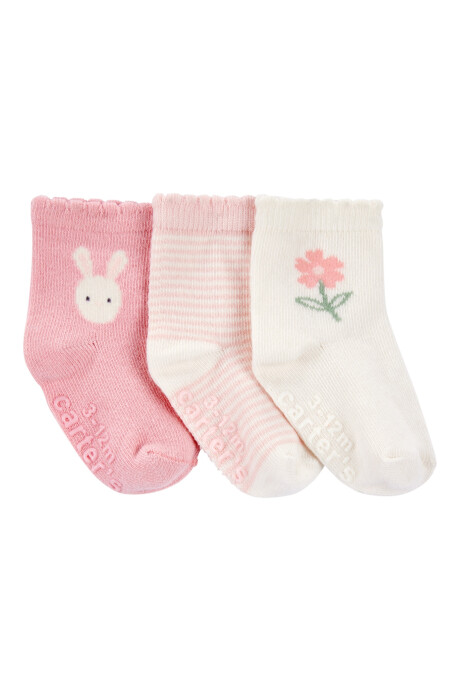 Pack tres pares de medias de algodón, rosadas Sin color