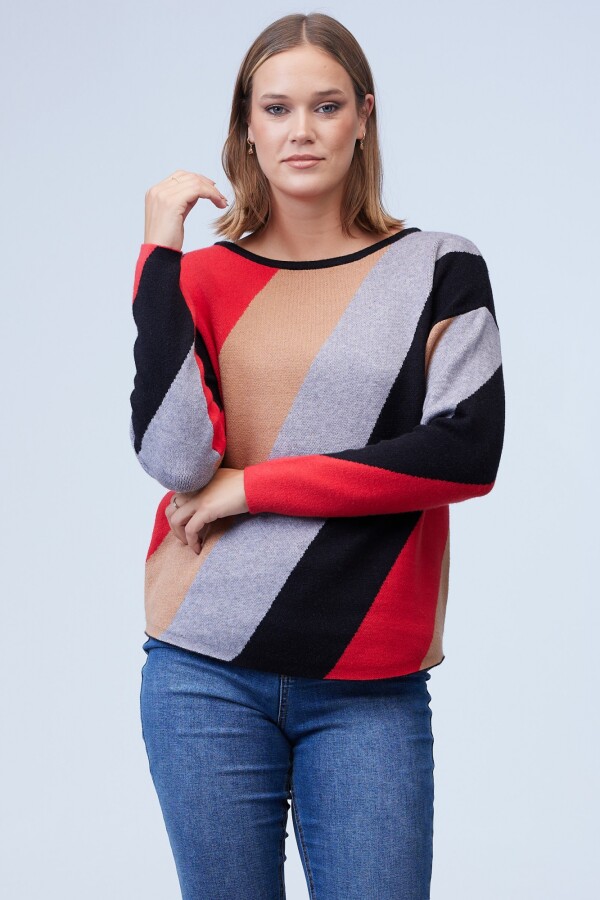 Buzo Dolman Colorblock MULTI/ROJO