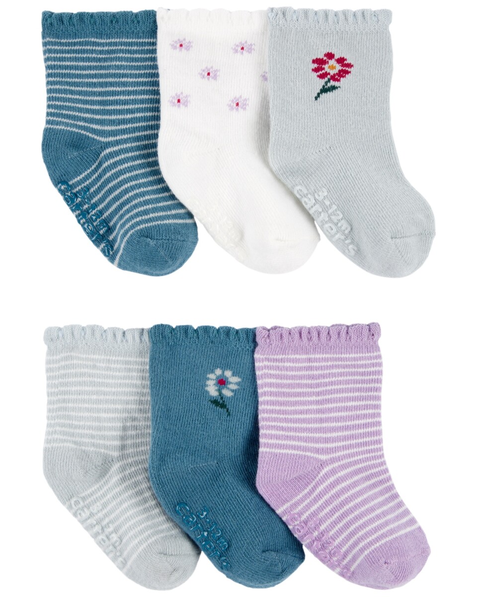 Pack seis pares de medias de algodón, diseño floral 