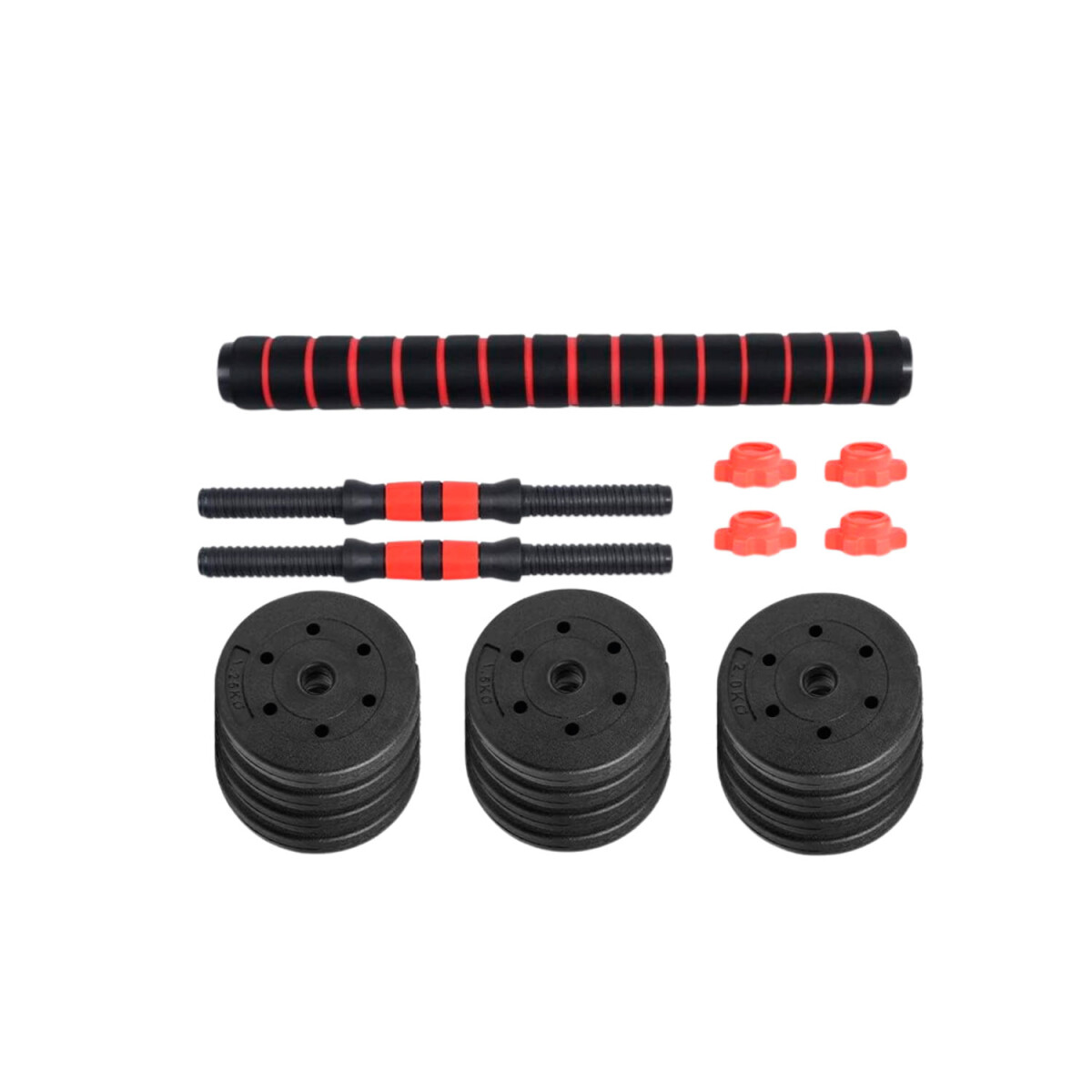 Set 2 Mancuernas Lumax + Barra 2 En 1 + 20kg Discos Pesas - Rojo 