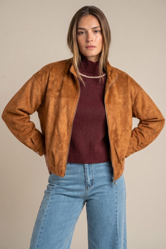 Bomber Gamuza Cuero Vegano Camel
