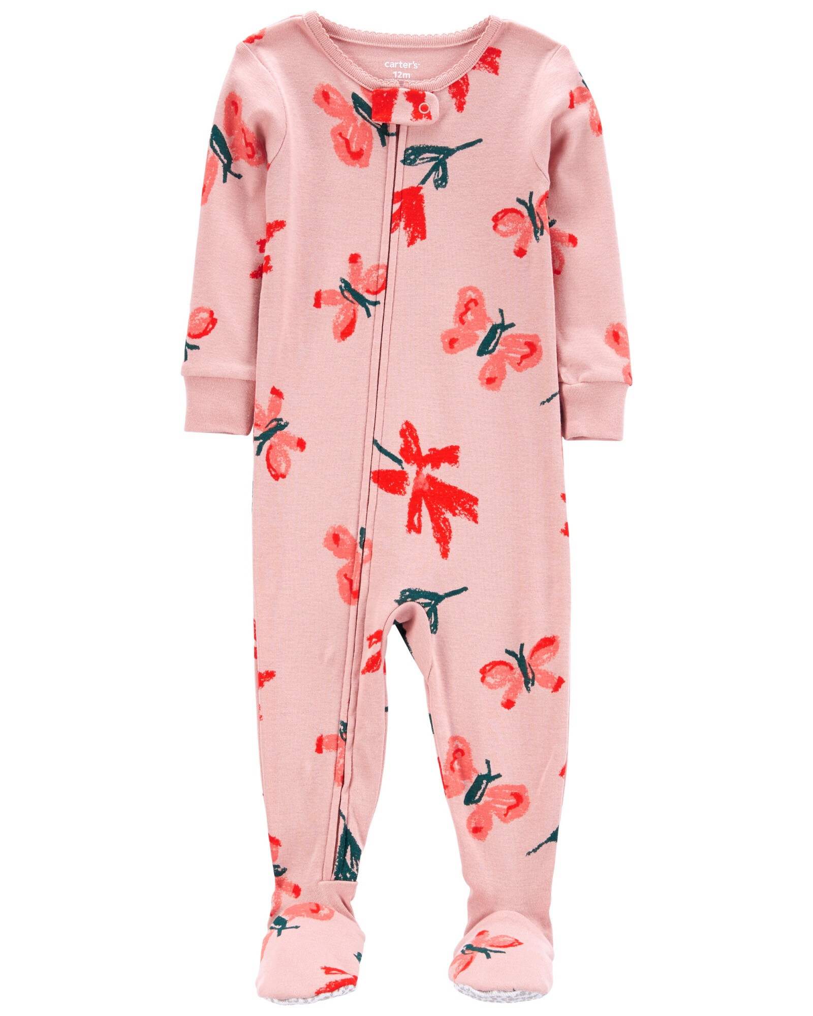 Pijama una pieza de algodón con pie diseño mariposa 0