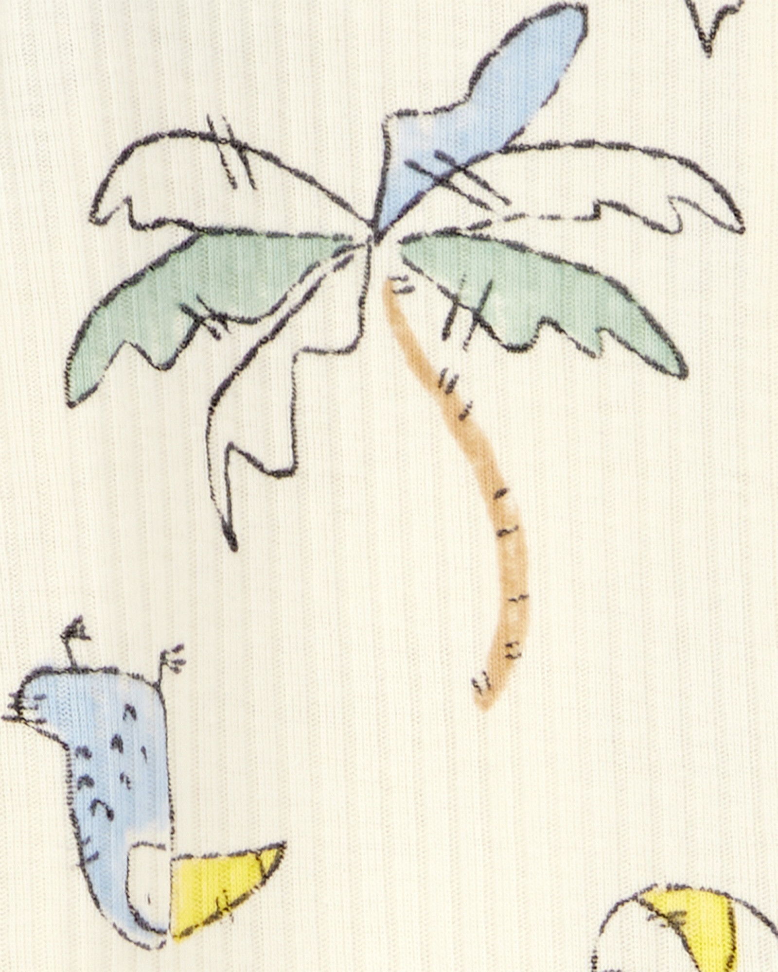 Pijama una pieza de algodón acanalado, con pie, diseño palmeras Pijama una pieza de algodón acanalado, con pie, diseño palmeras