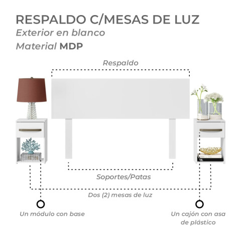 Combo Armario 4 Puertas, Respaldo, Mesas de luz - MDP - Blanco Combo Armario 4 Puertas, Respaldo, Mesas de luz - MDP - Blanco