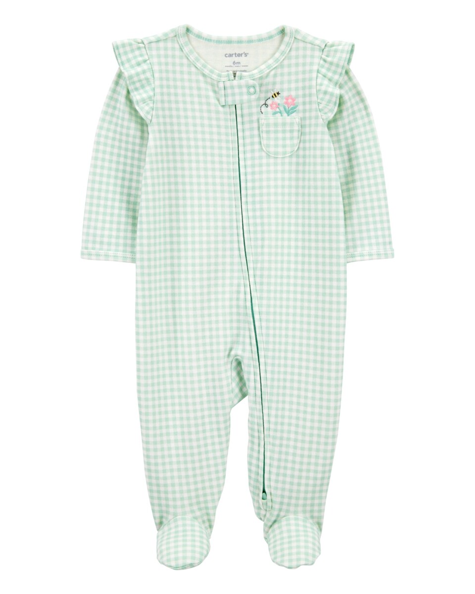 Pijama una pieza de algodón, con pie, diseño a cuadros 