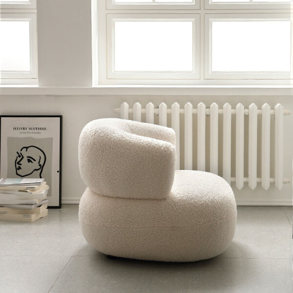 Sillón Puff ComboHome Kumo Redondo Corderito Diseño Premium Blanco 1