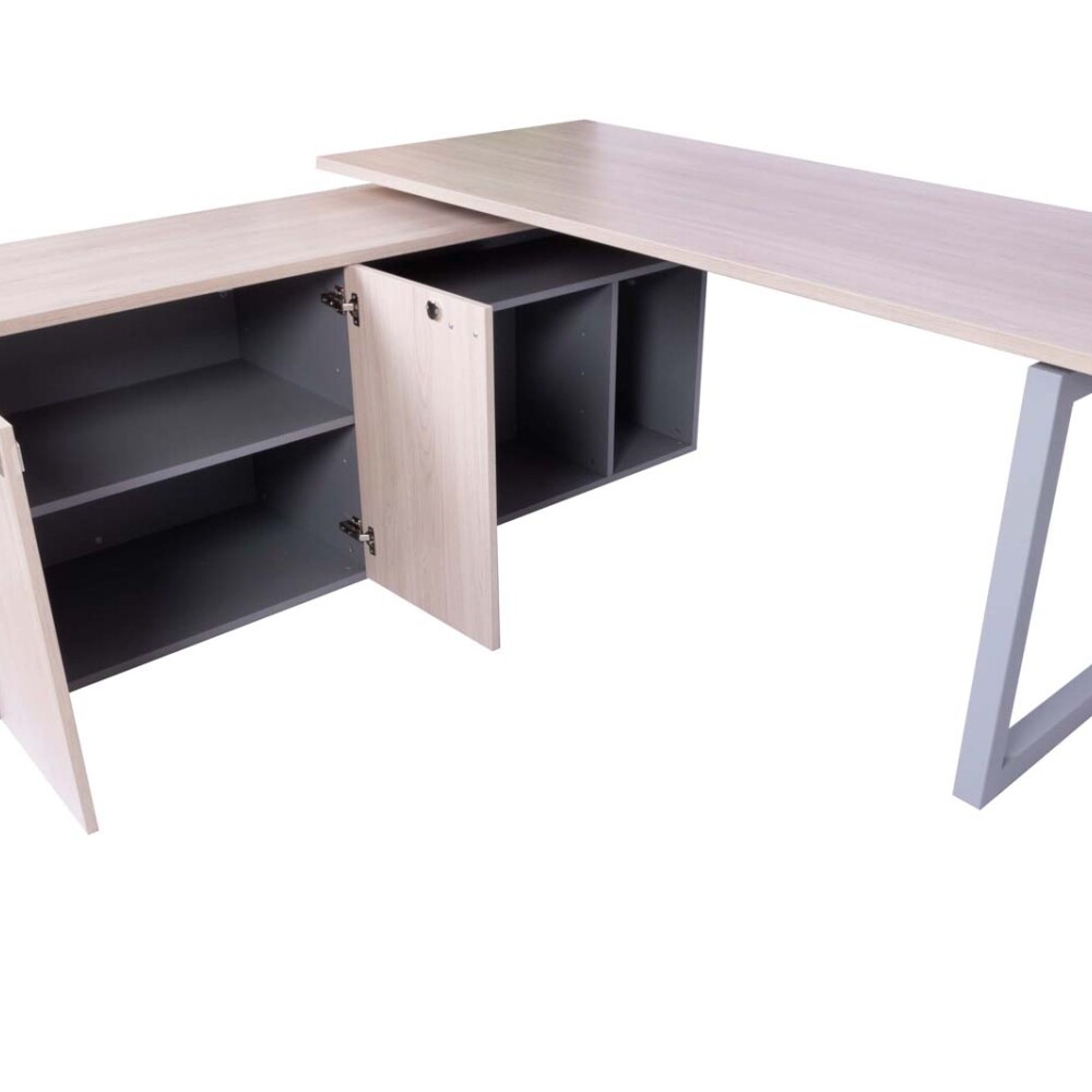 ESCRITORIO ESQUINERO GERENCIAL MADERA-Y-METAL GRIS WORK