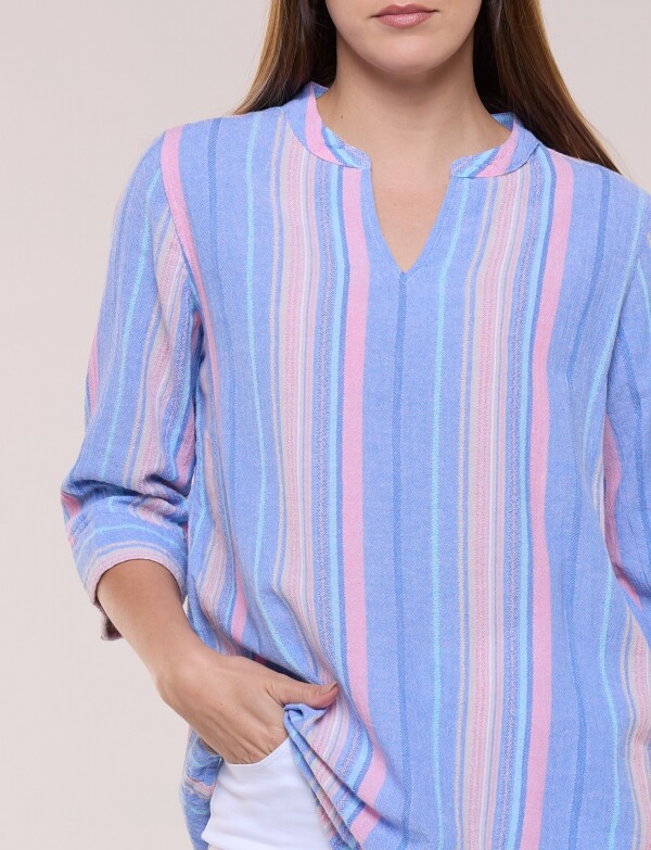 Blusa Con Textura Manga 3/4 MULTI/CELESTE