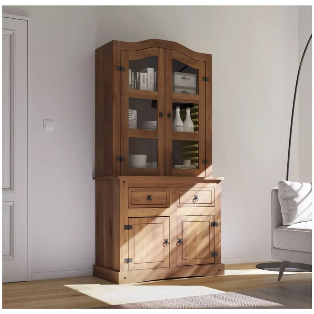 Cristalero Madera Maciza Linea Mexicana 4 Puertas Oscuro