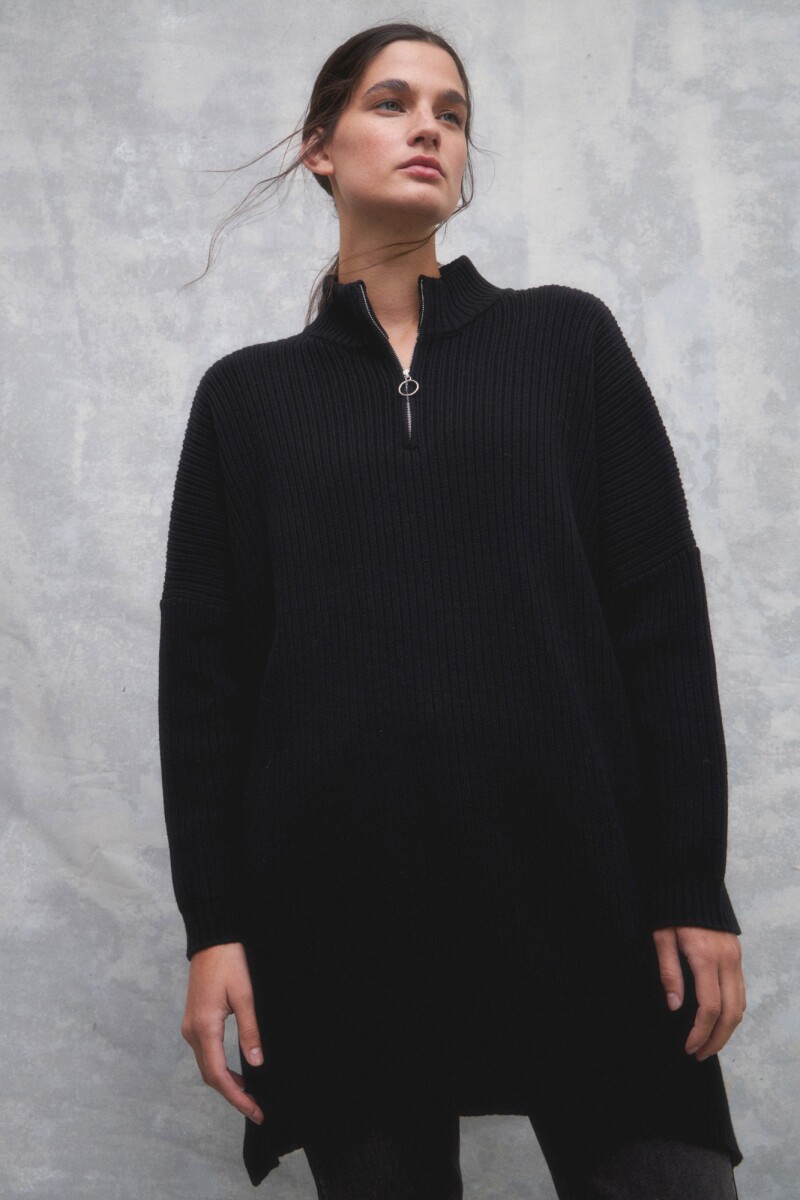 Sweater oversized canale con cierre - negro 