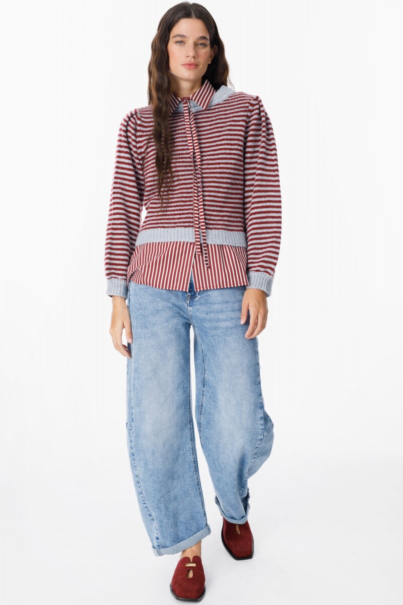 Sweater Fiber Rayas Bordeaux