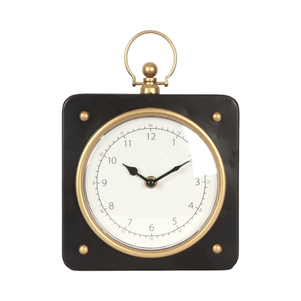RELOJ DE MESA HIERRO D19X26X7CM CUADRADO BORDE DORADO 