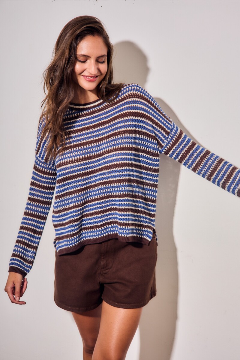 Sweater Rayado Texturado Azul