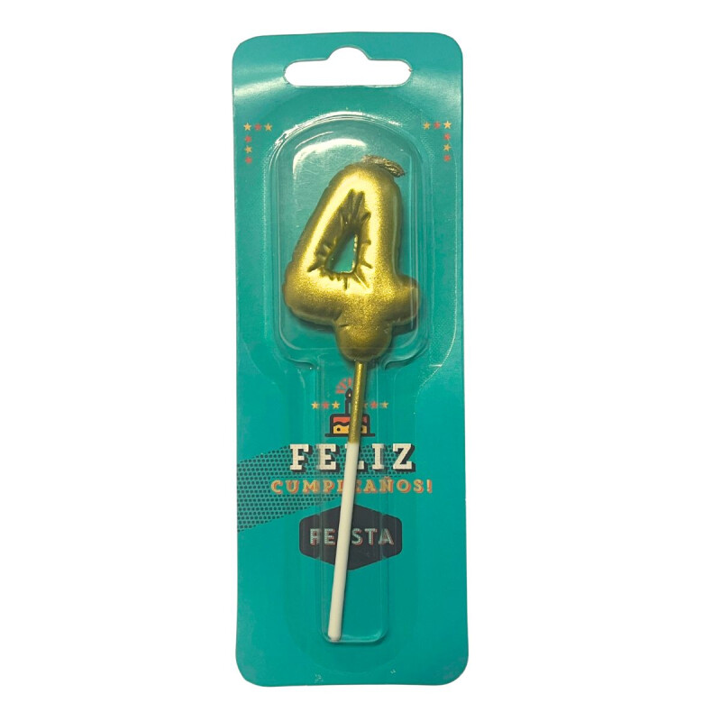 Vela Numero Diseño Globo Dorada Pequeña Cuatro