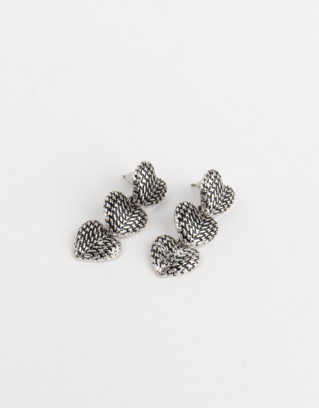Aros Colgantes Cortos Con corazón Aros De Corazones - Plateado Antique Silver