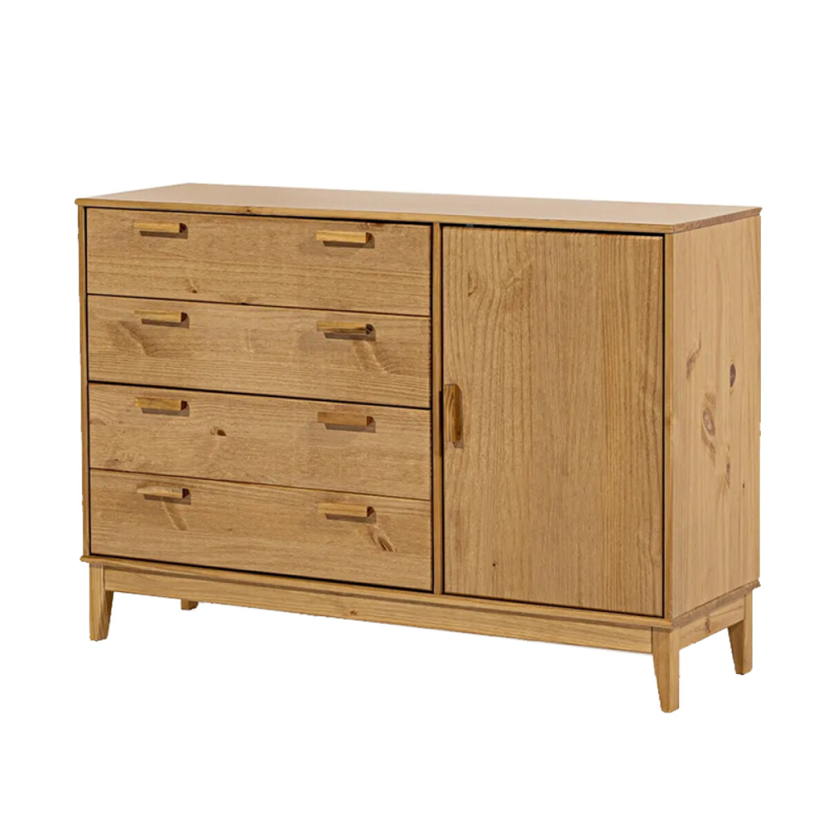 Cómoda madera maciza 4 cajones 1 puerta - Marrón 
