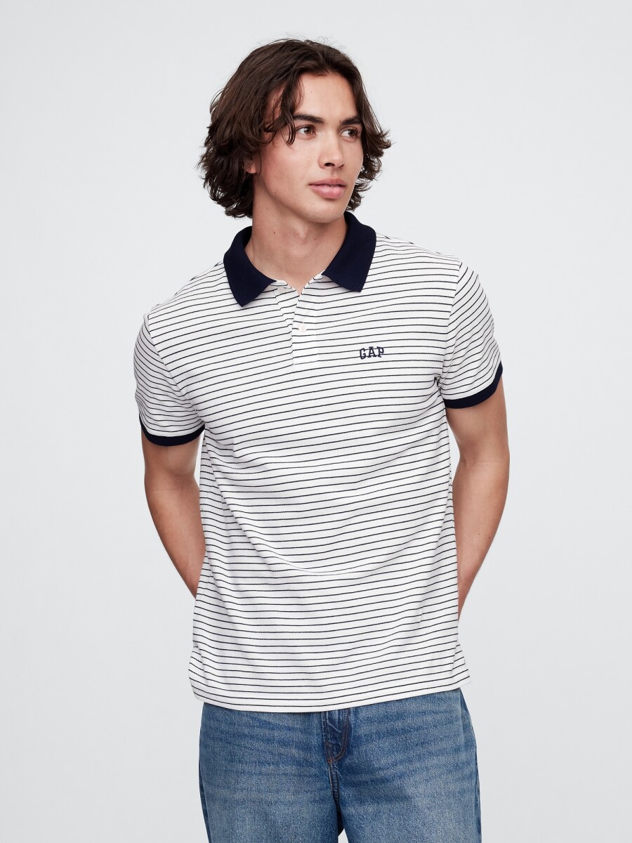 Remera Polo Hombre - White Navy Stripe 