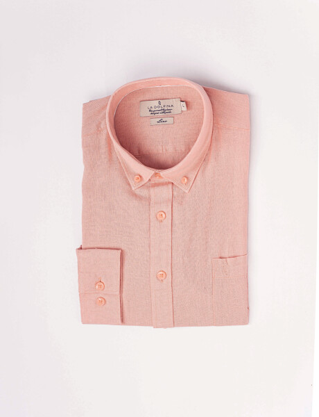 Camisa m/l lino lisa rosado claro