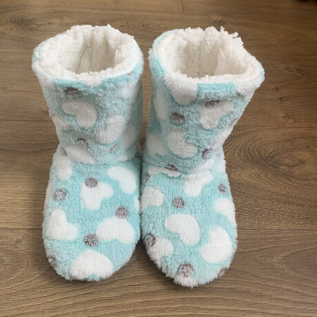 Pantufla Botín Diseño De Corazones Verde/Blanco