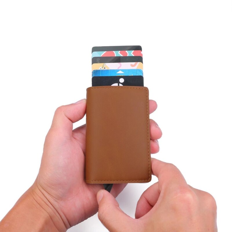 Tarjetero Billetera Bloqueo Rfid Anti Clonacion Color marron oscuro